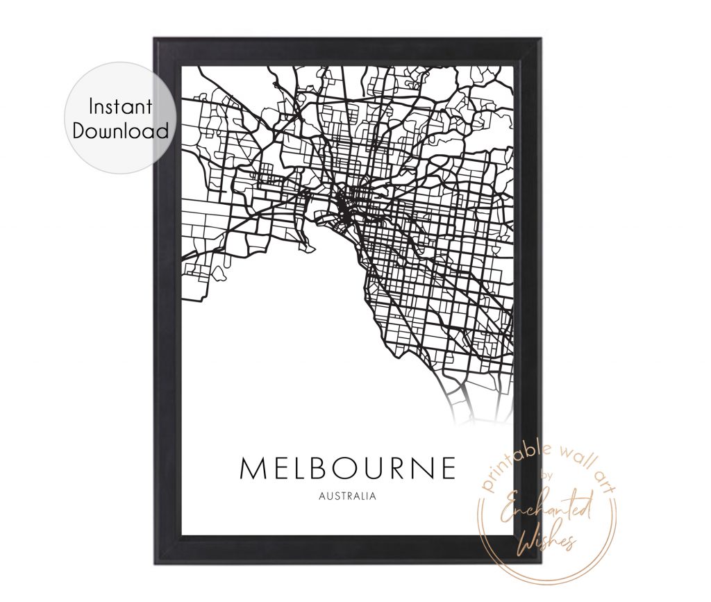 Large Melbourne City Map Print - Wall Art Printable Prints