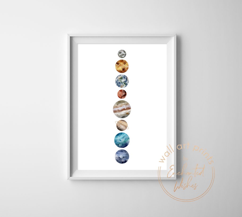 Watercolor Planets Print - Celestial Space Wall Art