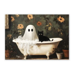 Ghost and black cat in bath print printable Halloween decor
