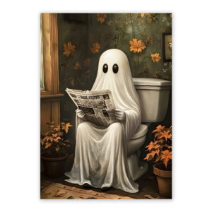 Ghost on toilet print printable Halloween wall art