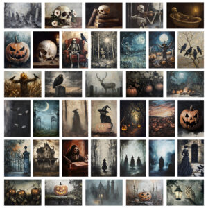 Vintage Halloween print bundle printable wall art