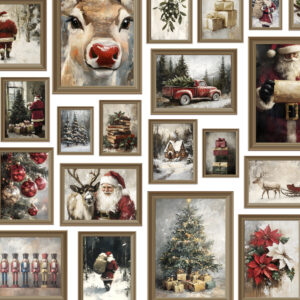 Vintage Christmas Print Bundle Printable wall art